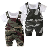 Kids Stylish 2Pc Cotton Short Sleeve Top & Camouflage Overall