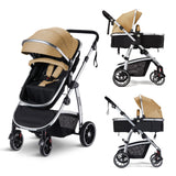 Stylish 2 in 1 Foldable Convertible Baby Stroller, High Landscape w/Reversible Seat, Removable Footmuff, Adjustable Backrest & Canopy, For Ages 0-36 Months.