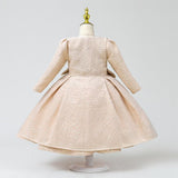 Girls Elegant 3pc Set Royal Ensemble. Long Sleeve Pearls Bowknot Jacket, Gown and Matching Purse.