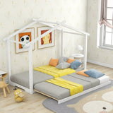 Kid's Twin Size Platform Bed House with Trundle