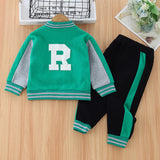 Kids Thick and Warm Sporty 2pc Letterman Jacket and Pants Set