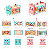 Baby Montessori Fishing Owl Learning Cube with Educational Clock, Kids Hammer Game, Music ,Puzzle and Piano Set