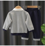 Baby Boys 2PC Little Gentleman Outfits. Long Sleeves Sweater-Shirt (Button Down Look Built In) and Trousers Set.