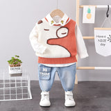 Kids 3Pcs Sweater Vest, shirt, & Pants Sets, For Both Girls & Boys