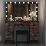 Teen Girls Large Makeup Vanity with 14PCS LED Bulbs, Cushioned Stool & 7 Drawers