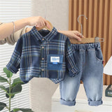 NEW Fashion, Baby Boys 2Pc Cotton Plaid Button Down Shirt and Jeans Sets