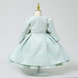 Girls Elegant 3pc Set Royal Ensemble. Long Sleeve Pearls Bowknot Jacket, Gown and Matching Purse.