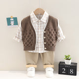 Baby Boys 3Pc Cotton Cardigan Sweater Vest, Plaid Shirt & Pants Set