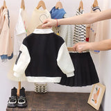 Baby Girls Sporty Letterman Cardigan Jacket and Pleated Skirt Set