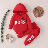 Babies "Little Boss" 2Pc Long Sleeve Hooded Onesie and Pant Set