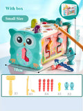 Baby Montessori Fishing Owl Learning Cube with Educational Clock, Kids Hammer Game, Music ,Puzzle and Piano Set