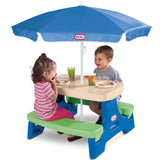 Easy Store Jr. Picnic Table with Umbrella for Kids, Blue & Green