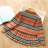 Baby Girls Stylish Striped Sweater and Pleaded Skirt Set