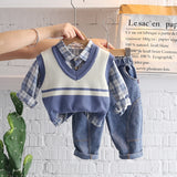 Kids 3Pcs Sweater Vest, shirt, & Pants Sets, For Both Girls & Boys