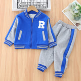 Kids Thick and Warm Sporty 2pc Letterman Jacket and Pants Set