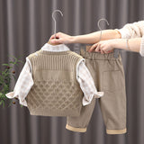 Baby Boys 3Pc Cotton Cardigan Sweater Vest, Plaid Shirt & Pants Set