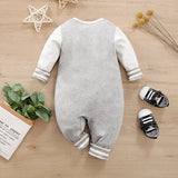 Baby Boy Letter Embroidered Spliced Long-sleeve Sporty Jumpsuit