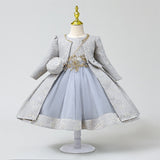 Girls Elegant 3pc Set Royal Ensemble. Long Sleeve Pearls Bowknot Jacket, Gown and Matching Purse.