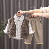 Baby Boys 3Pc Cotton Cardigan Sweater Vest, Plaid Shirt & Pants Set