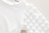 Baby Girls Chic 3Pc Knitted Tank-Top Vest ,Puff Sleeve Shirt and Jeans Set.