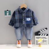 NEW Fashion, Baby Boys 2Pc Cotton Plaid Button Down Shirt and Jeans Sets