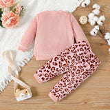 Baby Girl 2Pc Animal Embroidered Long-sleeve Fuzzy Sweatshirt and Leopard Pants Set