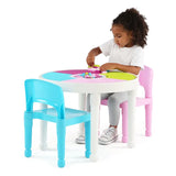 Kids Durable 2-in-1 Plastic Round Activity Table and 2 Chairs Set