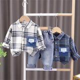 NEW Fashion, Baby Boys 2Pc Cotton Plaid Button Down Shirt and Jeans Sets