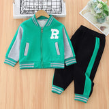 Kids Thick and Warm Sporty 2pc Letterman Jacket and Pants Set