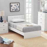 Kid's Platform Twin Bed Frame with Headboard, Soft White or Soft Grey Finish (Mattresses Not Included)
