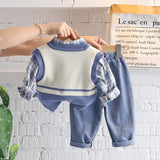 Kids 3Pcs Sweater Vest, shirt, & Pants Sets, For Both Girls & Boys