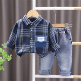 NEW Fashion, Baby Boys 2Pc Cotton Plaid Button Down Shirt and Jeans Sets