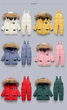 Kids Warm and Stylish Down Winter Snowsuits With Fur Hood.