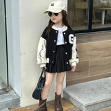 Baby Girls Sporty Letterman Cardigan Jacket and Pleated Skirt Set