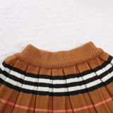 Girls Stylish Two Piece Stripe Knitted Sweater and Pleated Skirt Set