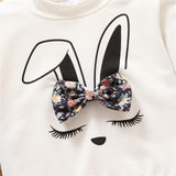 Baby Girls 2Pc Cotton Long-sleeve Cartoon Rabbit Print Sweatshirt and Floral Print Pants Set