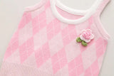 Baby Girls Chic 3Pc Knitted Tank-Top Vest ,Puff Sleeve Shirt and Jeans Set.