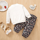 Baby Girls 2Pc Cotton Long-sleeve Cartoon Rabbit Print Sweatshirt and Floral Print Pants Set