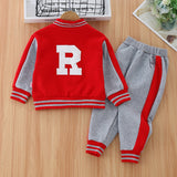 Kids Thick and Warm Sporty 2pc Letterman Jacket and Pants Set