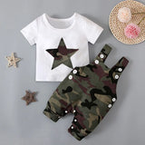 Kids Stylish 2Pc Cotton Short Sleeve Top & Camouflage Overall