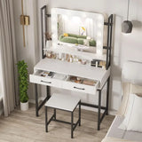 Glamorous Makeup Vanity Table Set with 3 Setting Dimmable Colors Lighted Mirror & Stool. (Various Styles to Choose From)
