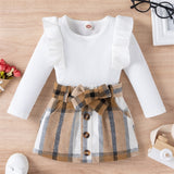 Baby Girl 2Pc, Knitted Ribbed Top and Plaid Skirt Set