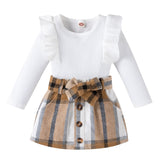 Baby Girl 2Pc, Knitted Ribbed Top and Plaid Skirt Set