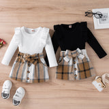 Baby Girl 2Pc, Knitted Ribbed Top and Plaid Skirt Set