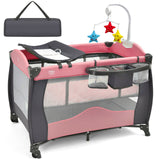 Babyjoy 3 in 1 Baby Playard Portable Infant Nursery Center w/ Music Box Pink BB0511PI