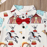 Baby Boy Circus Print Shirt, Bow Tie & Shorts Set