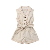 Baby Girl Sleeveless Bow-tie Waist Romper. Elegant Plain Solid Jumpsuit.