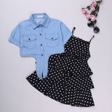 Girls Fashion Shirt & Spaghetti Strap Polka Dot Dress 2Pc Combo. (Dress Also Available As 1Pc))