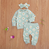 Baby Girl Daisy Print Top, Headband & pants Set. 0-24M