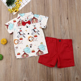 Baby Boy Circus Print Shirt, Bow Tie & Shorts Set